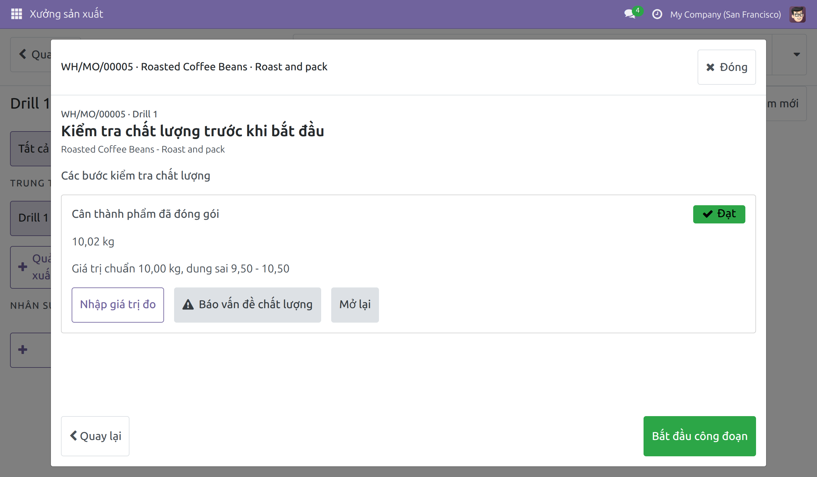 Một bước chất lượng đã đạt trên màn hình Điều hành xưởng sản xuất