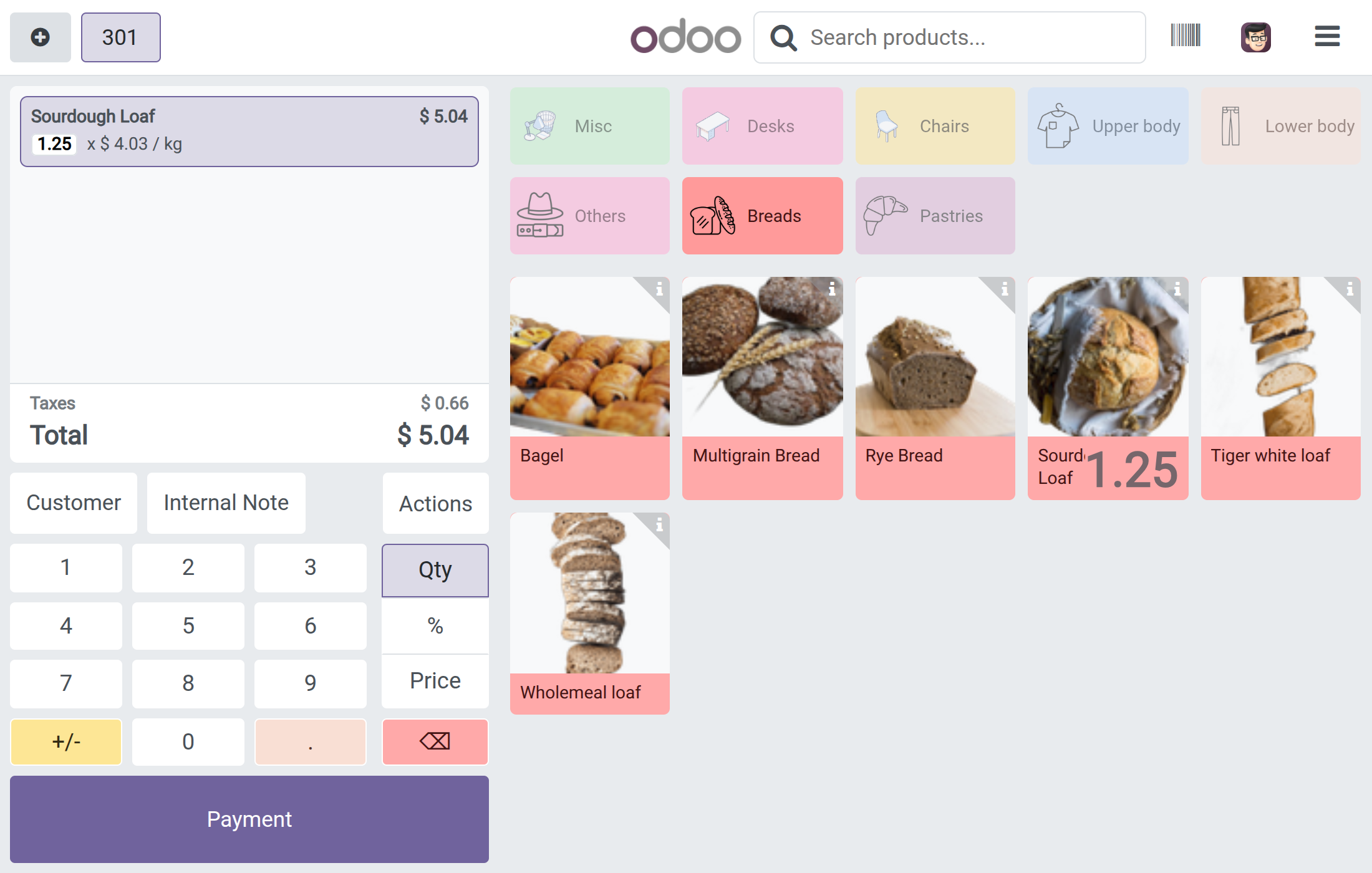 Point of Sale till with an order line for a product sold by weight