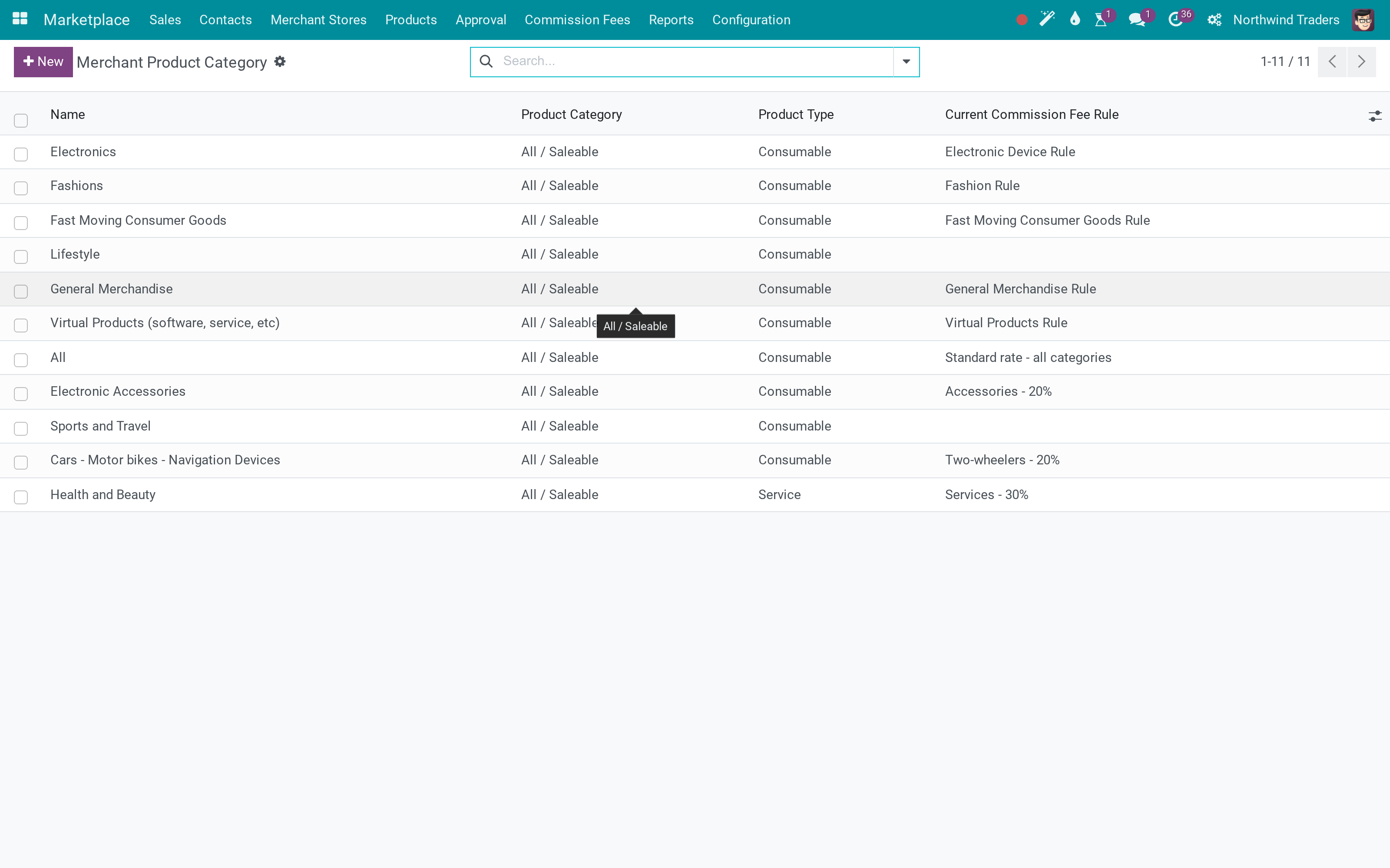 Merchant product categories