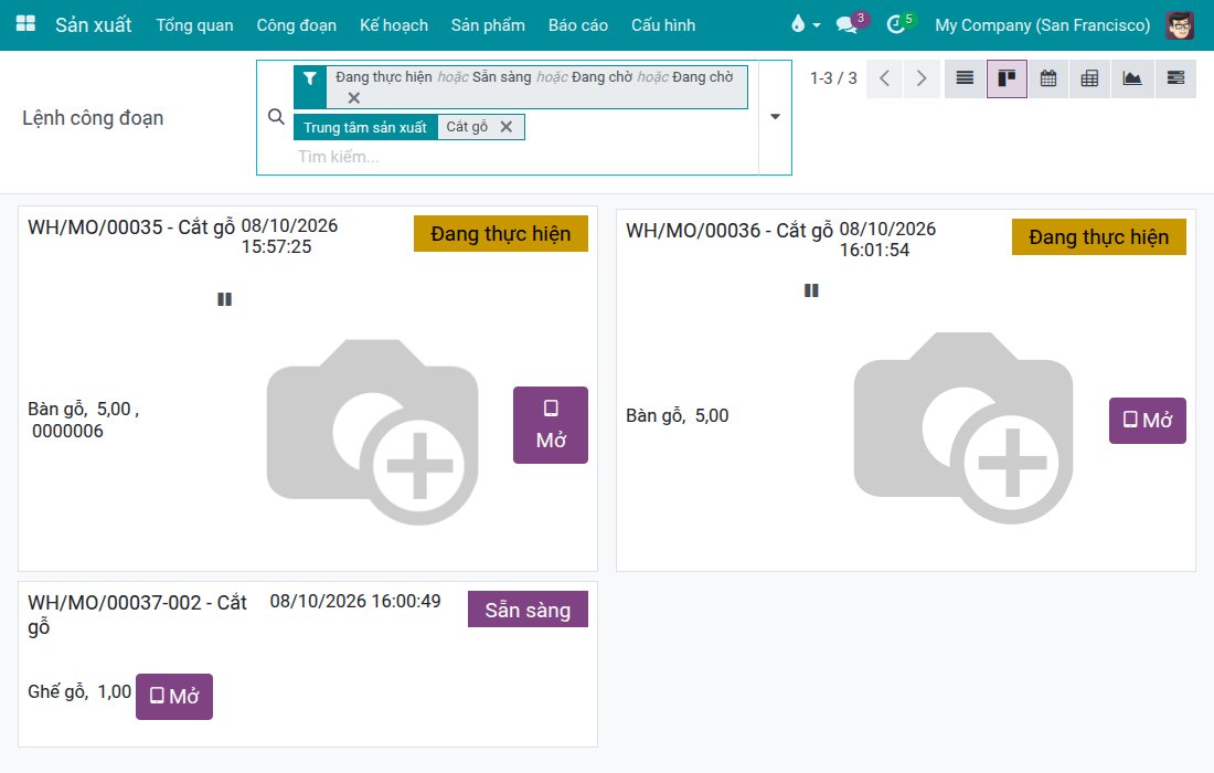 Các lệnh công đoạn ở dạng xem kanban
