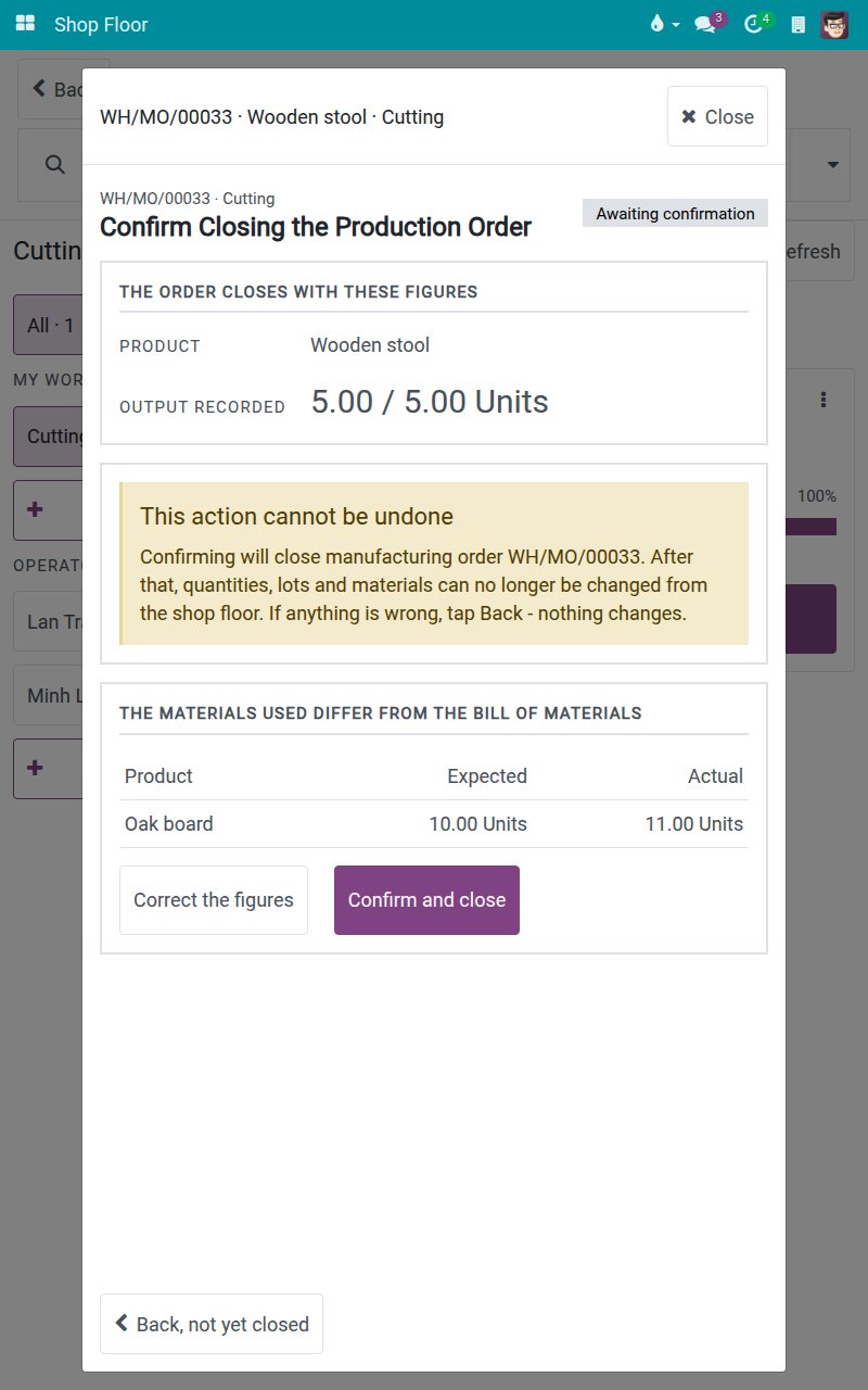Differences table with the button Confirm and close