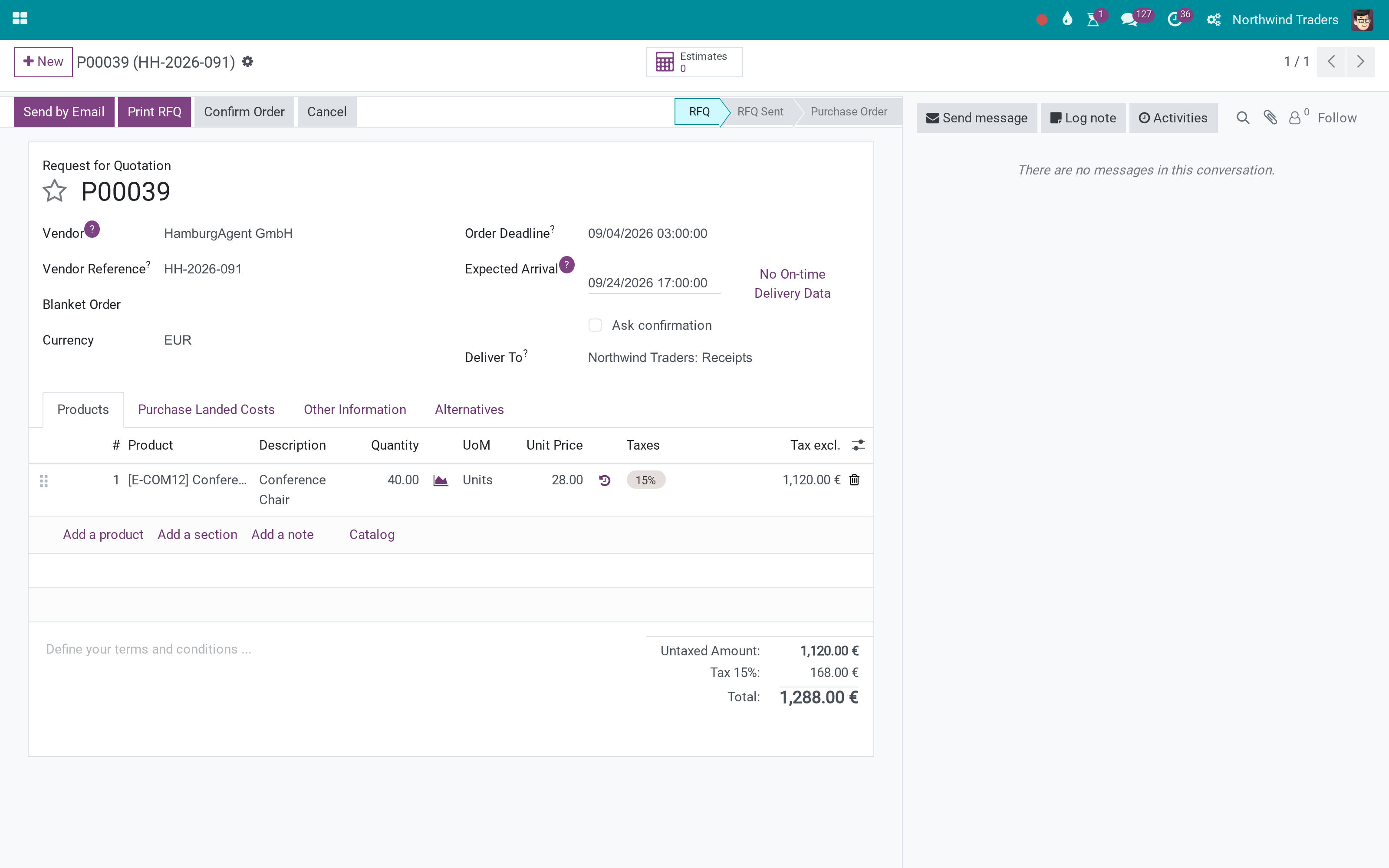 The right currency on a purchase order, from the vendor