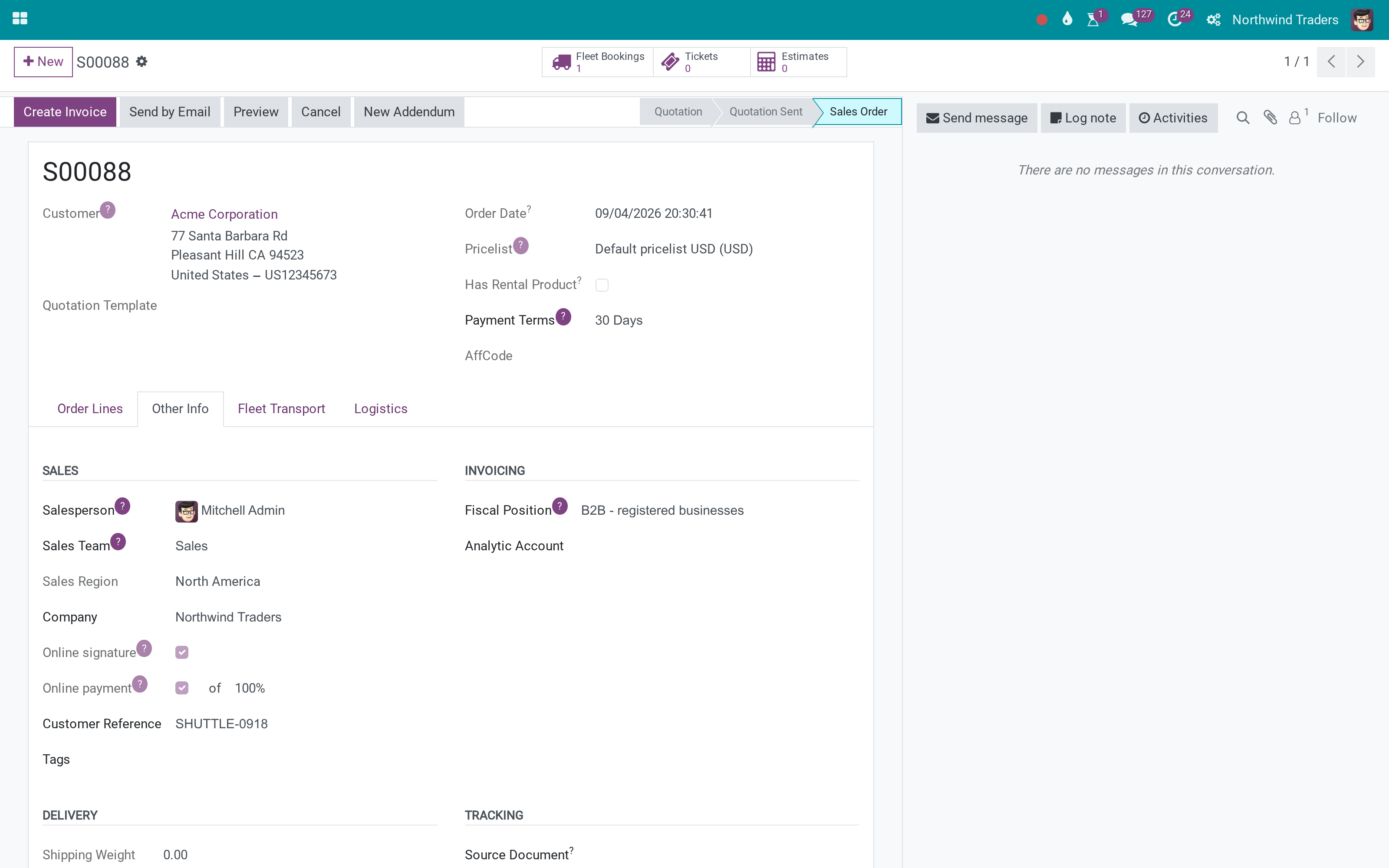 The customer's business profile on every sales order and in the sales report