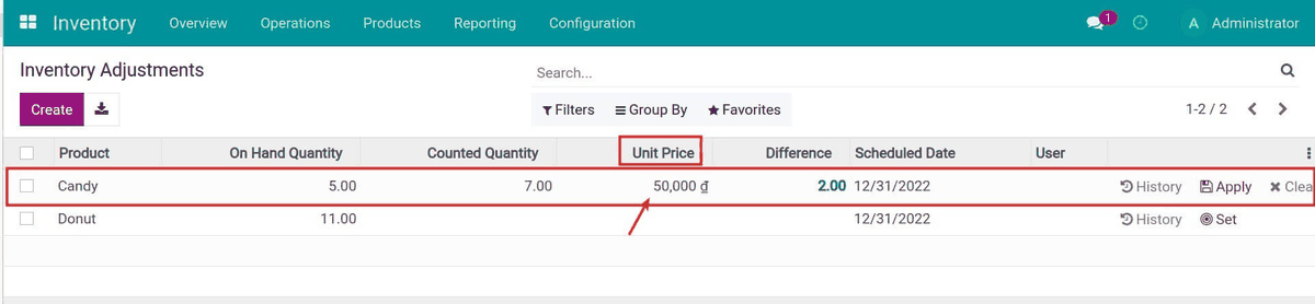 Inventory Adjustment with Unit Price