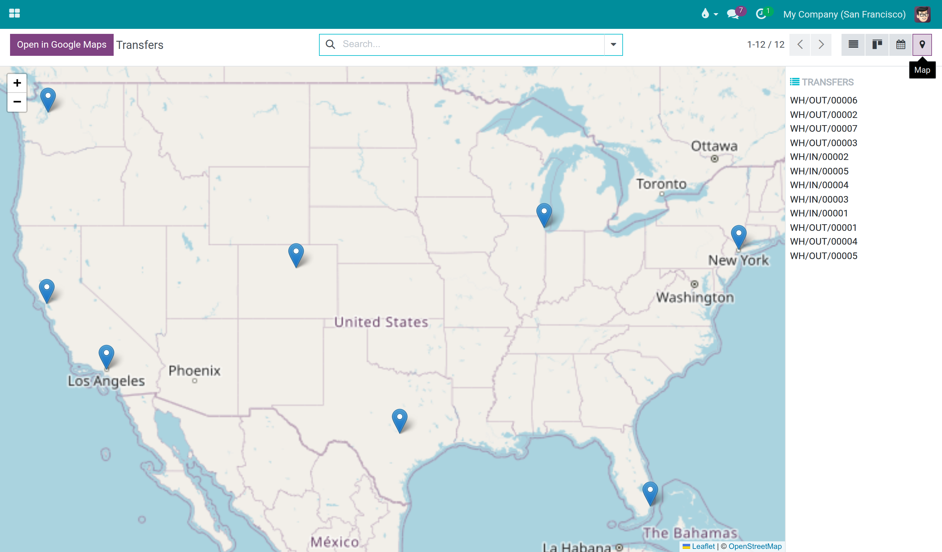 Transfers on a map