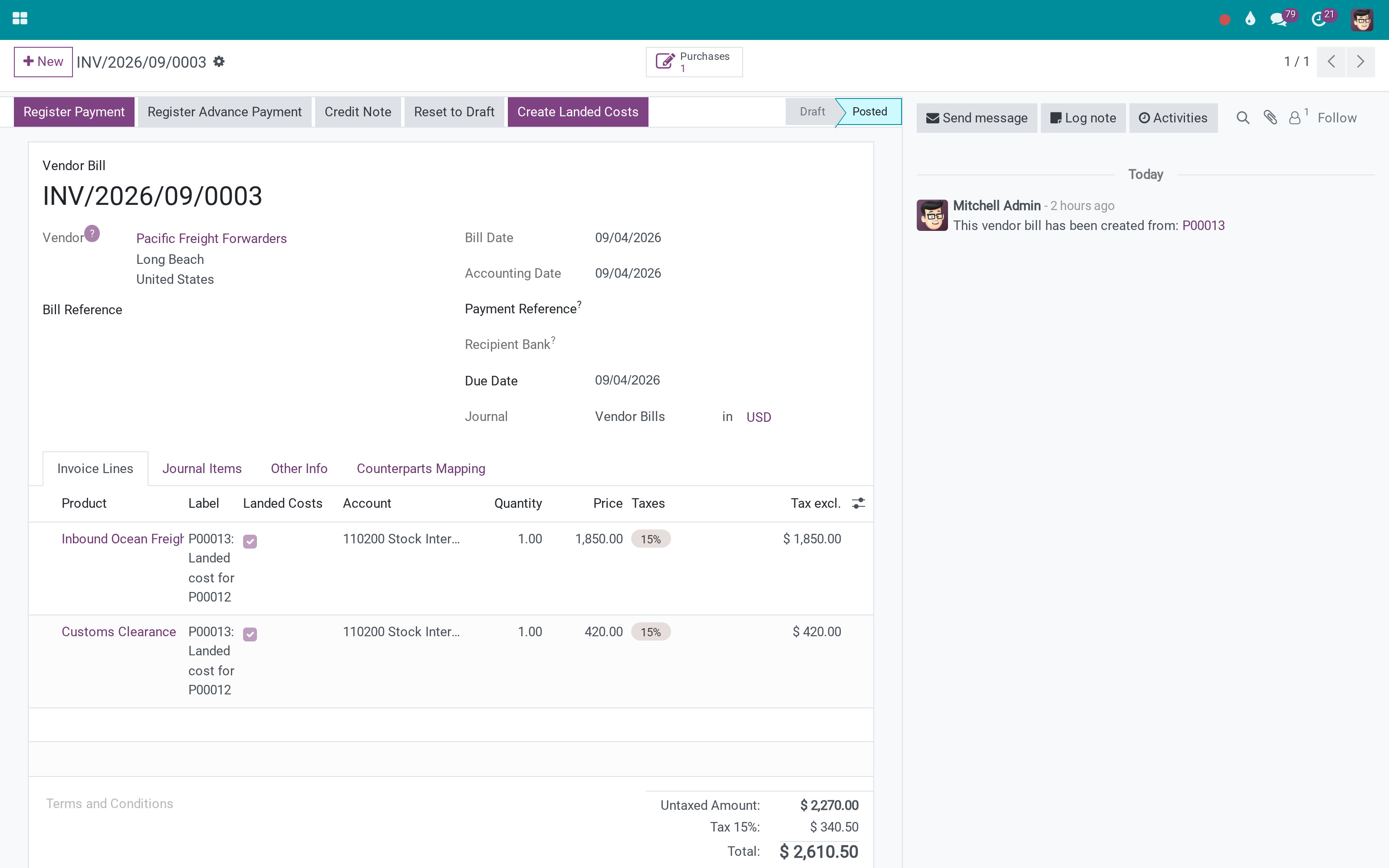 Which freight invoices have not been landed yet