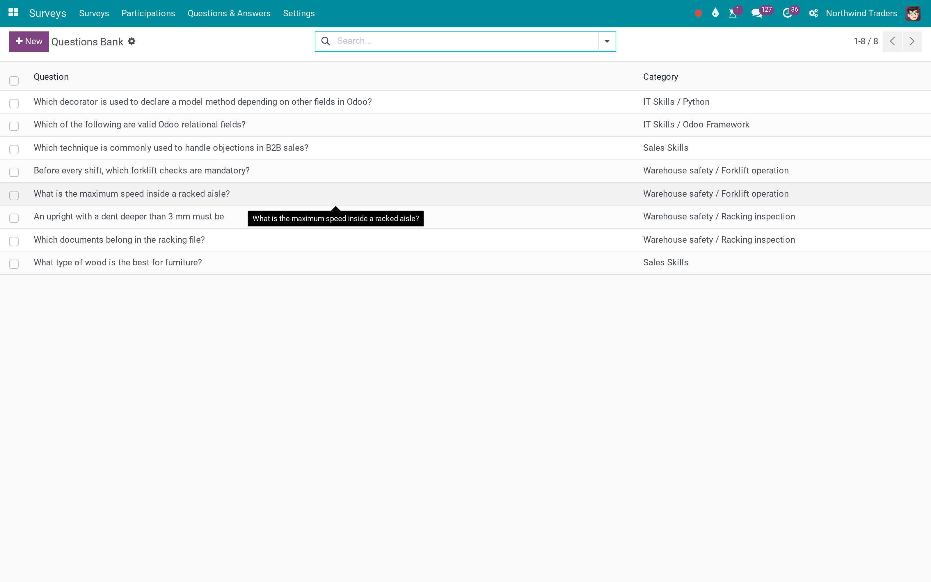 A question bank for exams, imported into surveys