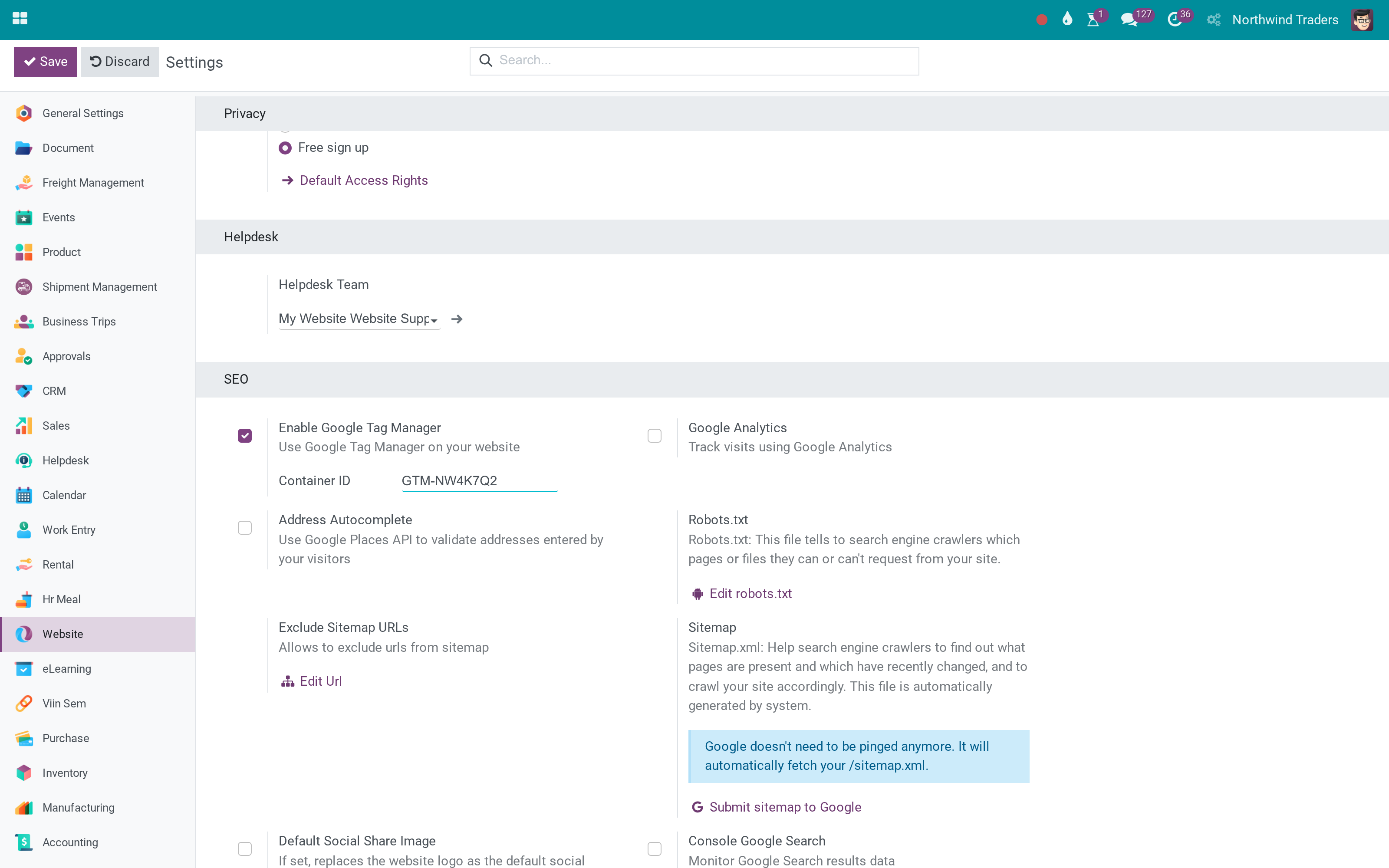 Google Tag Manager container on the website