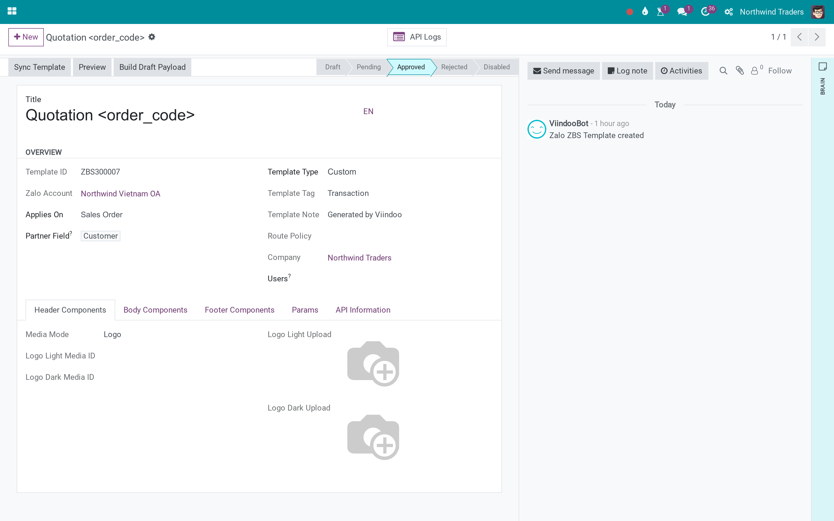 Zalo OA message templates (ZBS): design, sync, approve, send from any record