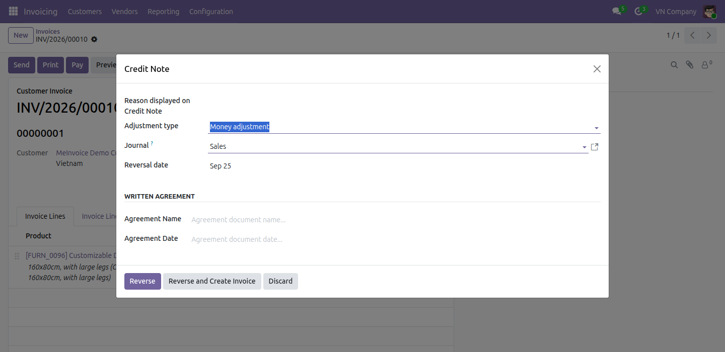 The Credit Note wizard used to start a VAT-rate adjustment