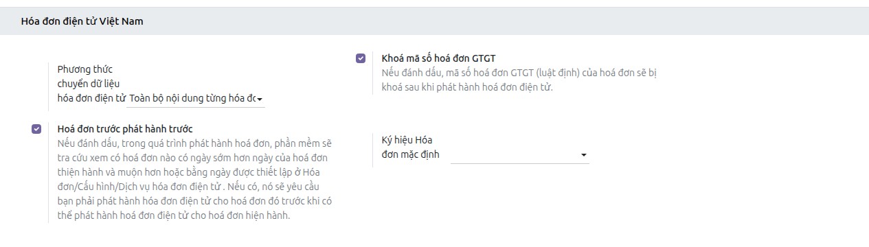 Trường Ký hiệu Hóa đơn mặc định trong phần thiết lập Hóa đơn điện tử Việt Nam