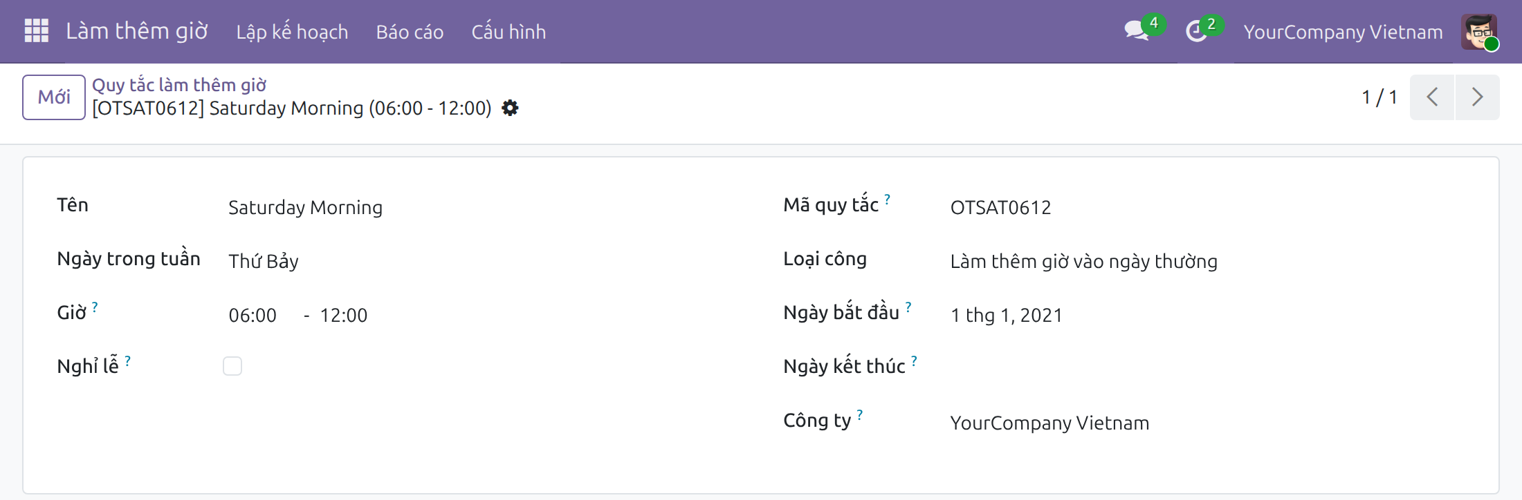 Sửa quy tắc theo ngày nghỉ hằng tuần của công ty