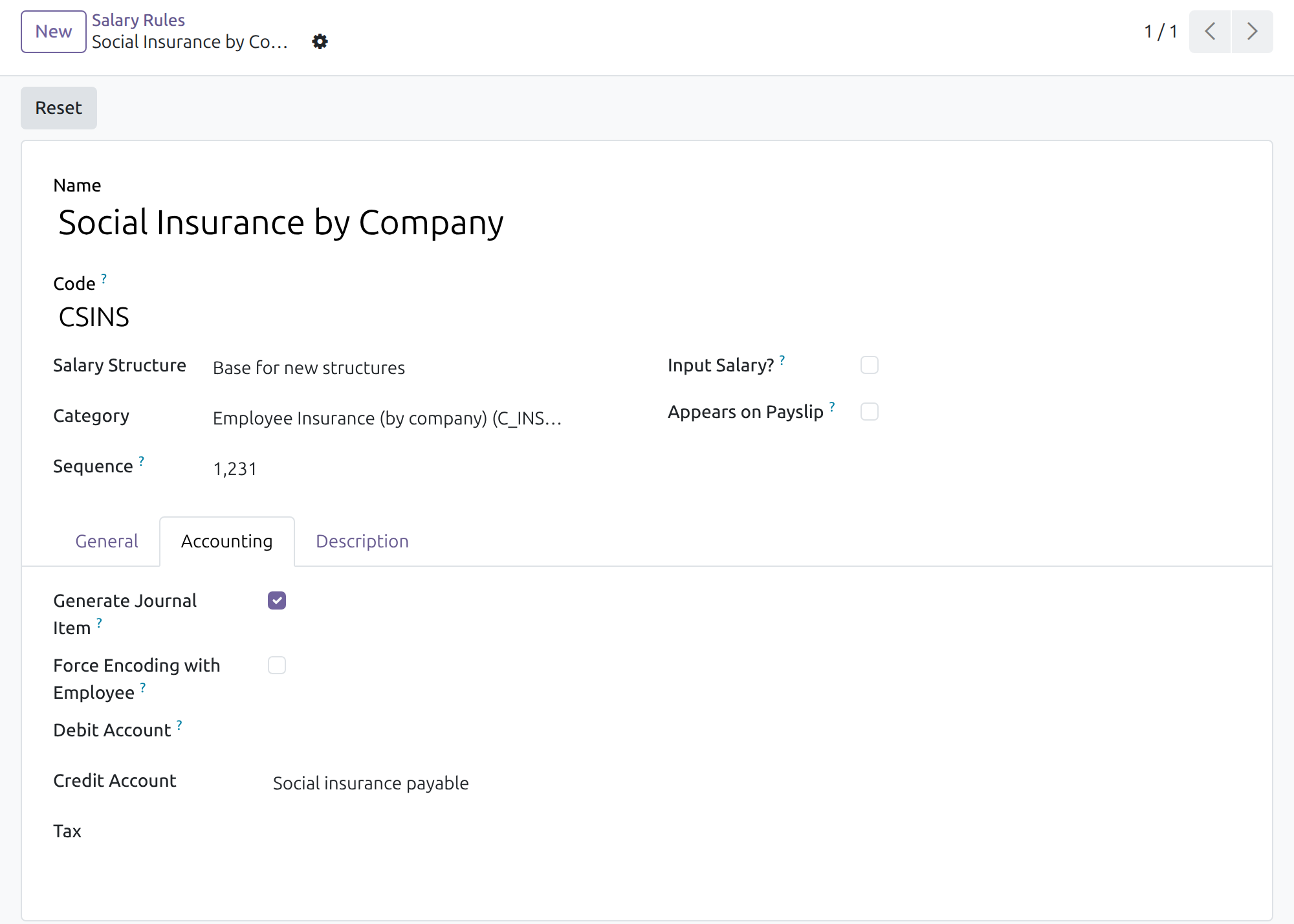 Social insurance by company: credit social insurance payable, cost on the contract expense account