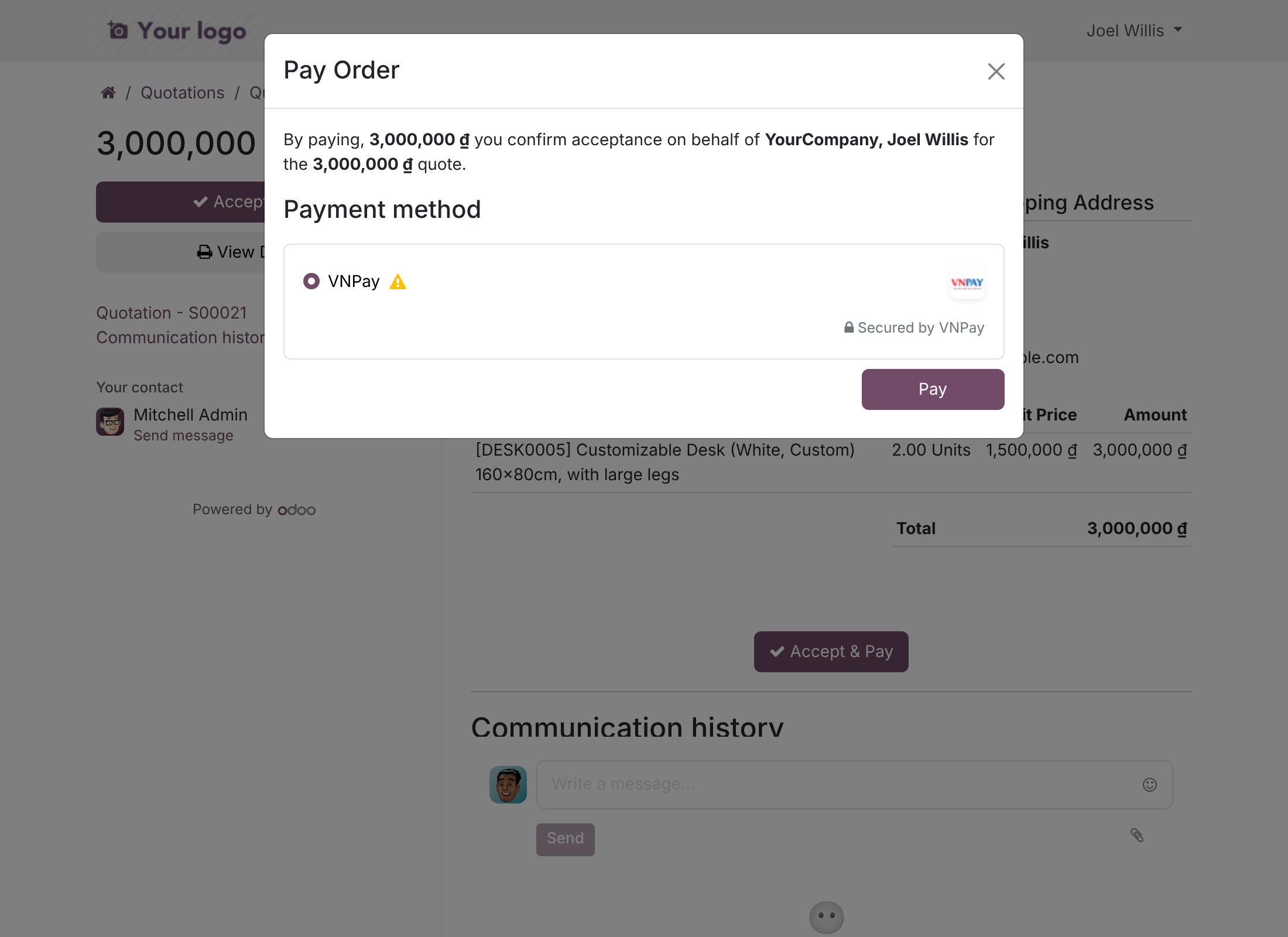 Customer pays an order with VNPay
