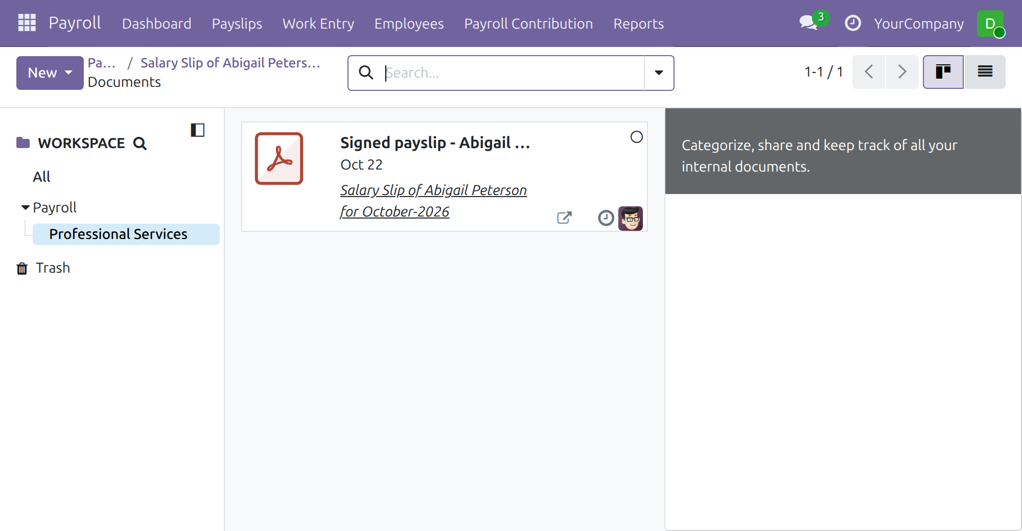 The files of one payslip in the Documents app