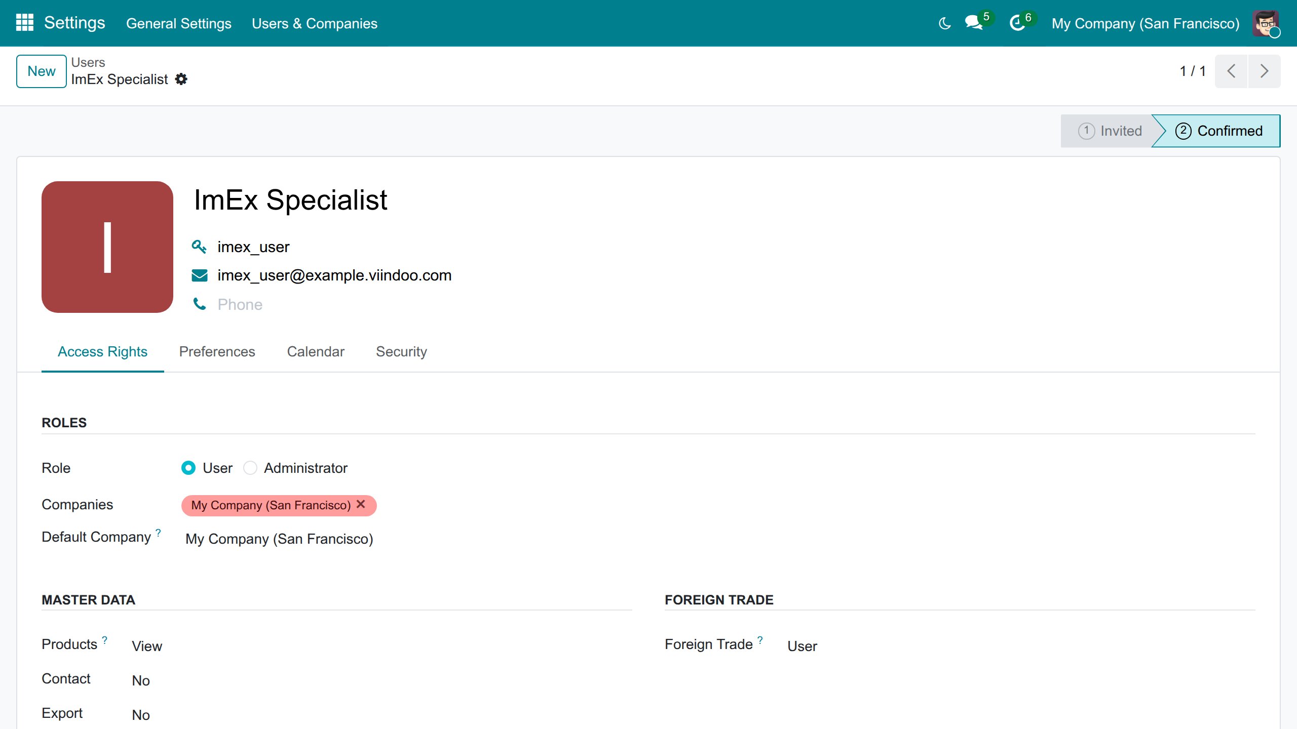 The Foreign Trade access right on the user form