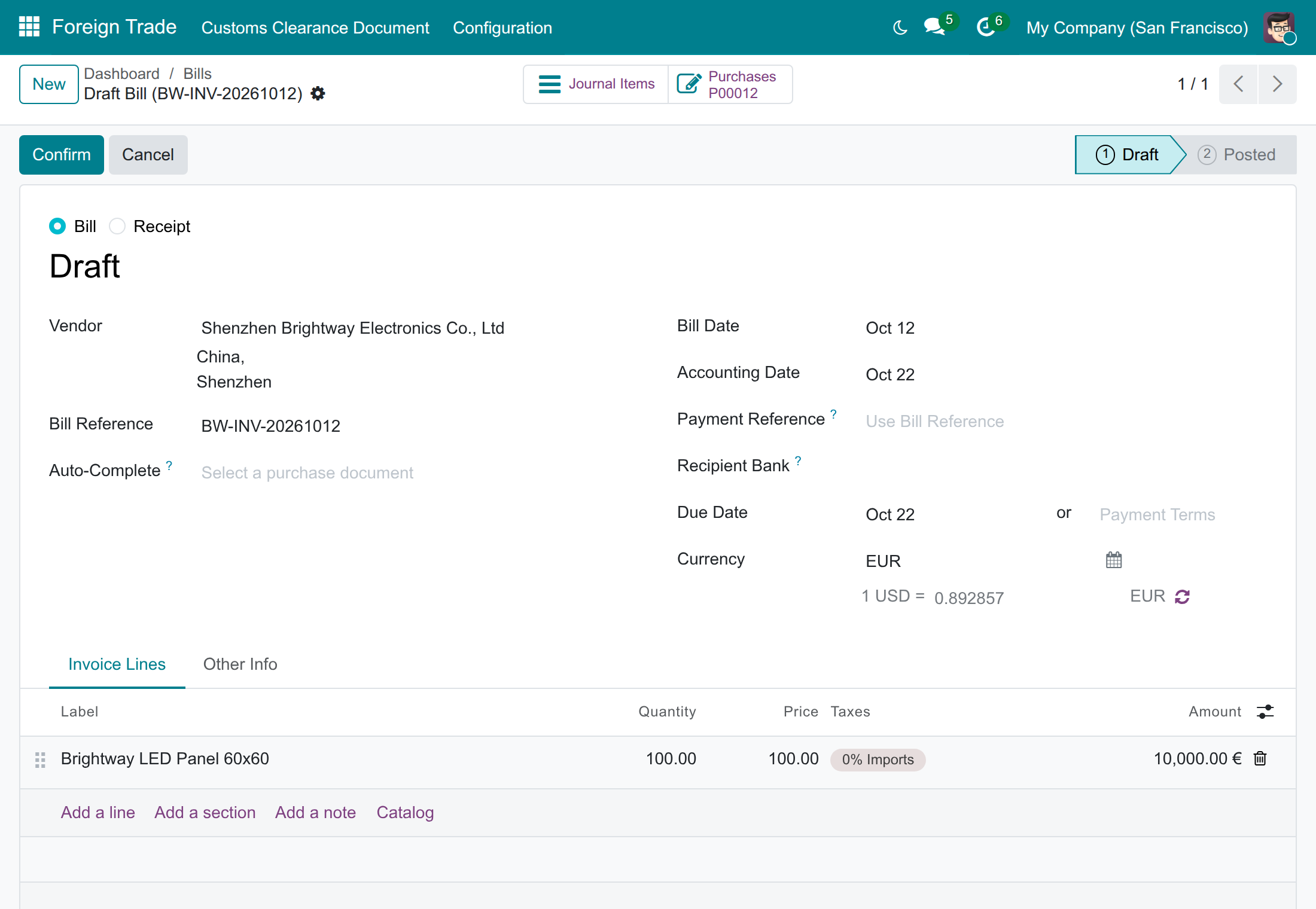 A vendor bill rated at the customs rate