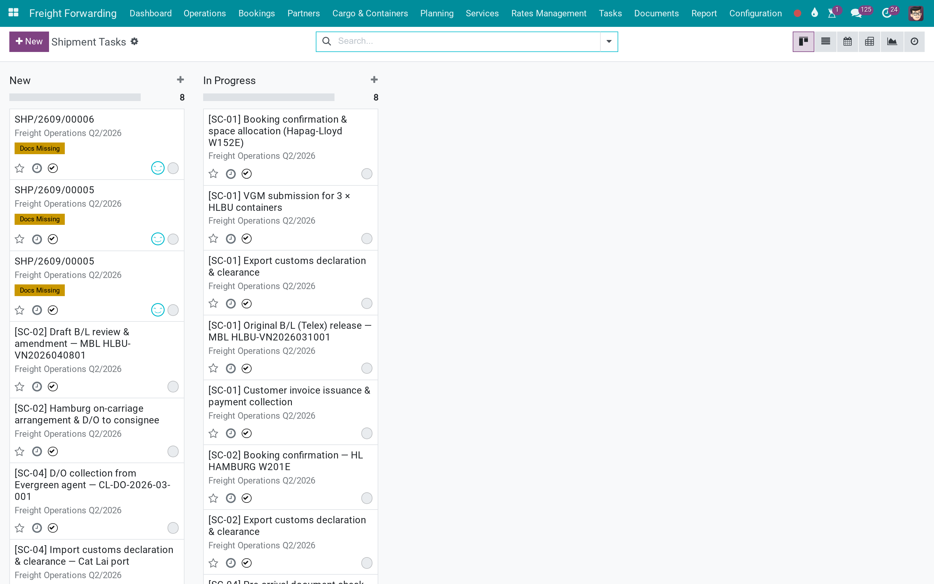 Freight tasks on a timeline