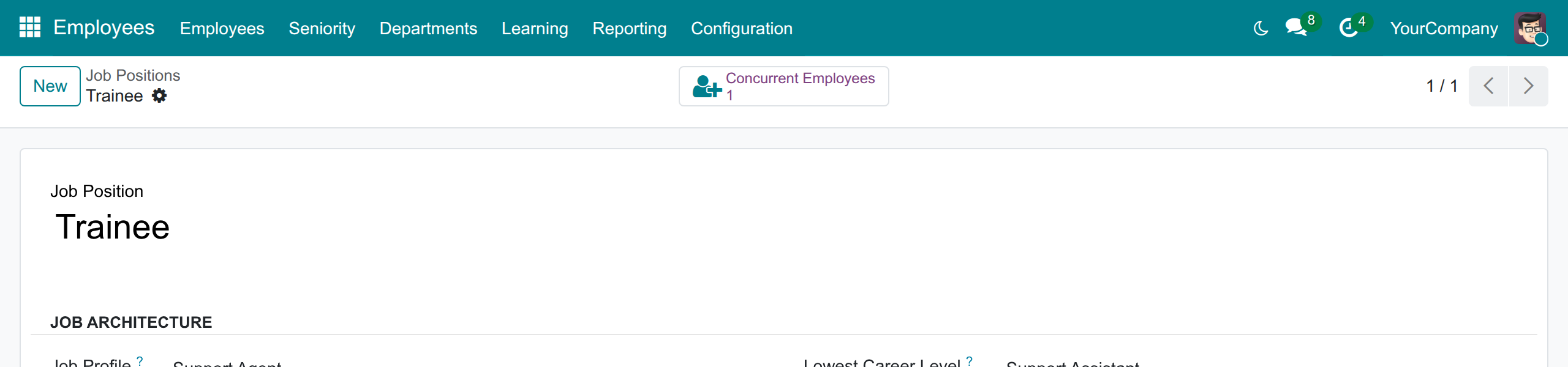 A job position with its Concurrent Employees button