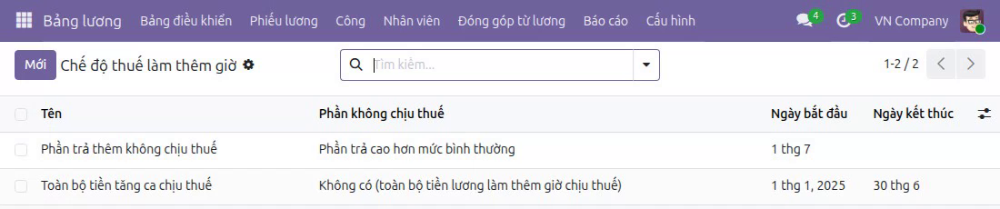 Xem danh sách các chế độ thuế làm thêm giờ