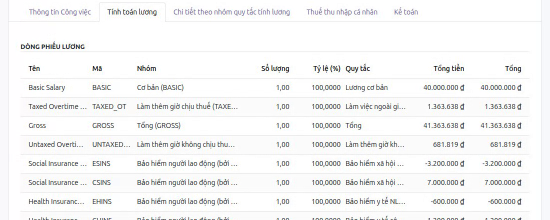 Đọc các dòng làm thêm giờ chịu thuế và không chịu thuế trên phiếu lương