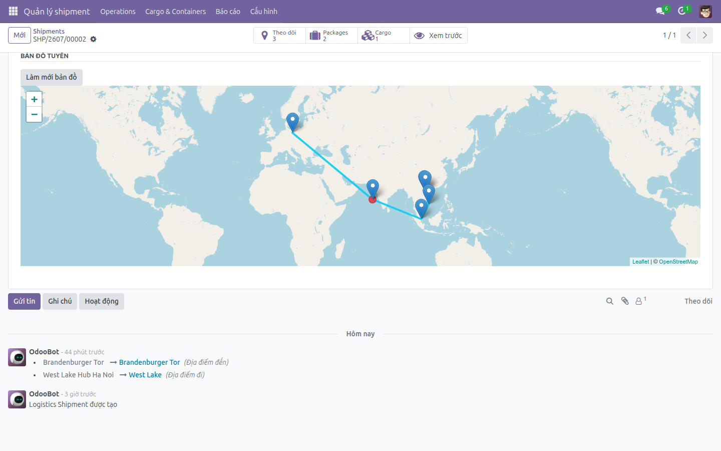 Tích hợp Tuyến đường Logistics - toàn bộ tuyến đường nhiều chặng trên bản đồ tương tác