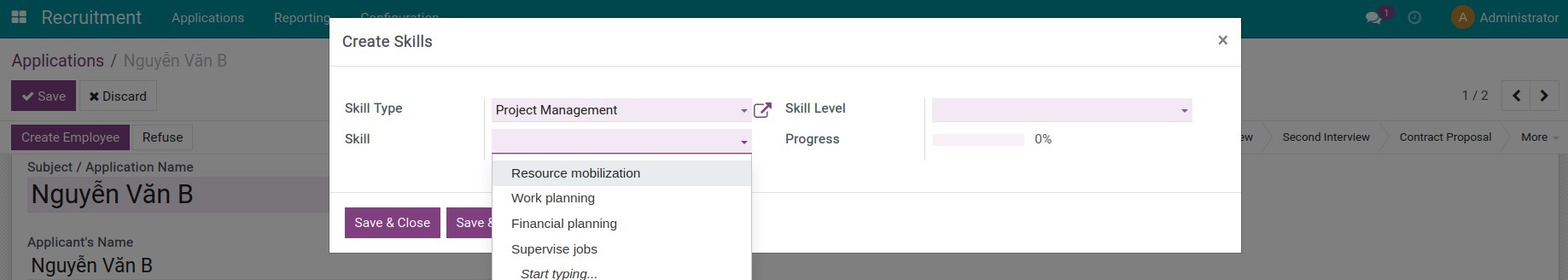 Select a skill from the skill framework