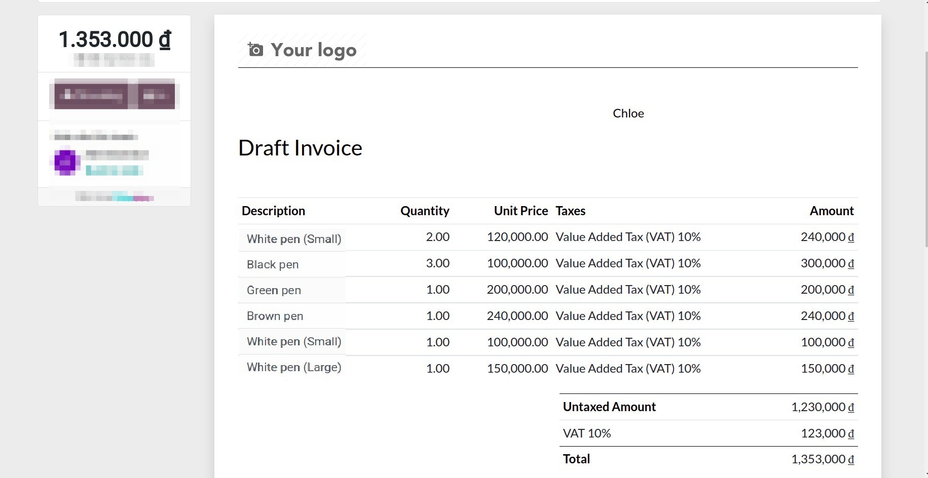 Customer invoice preview