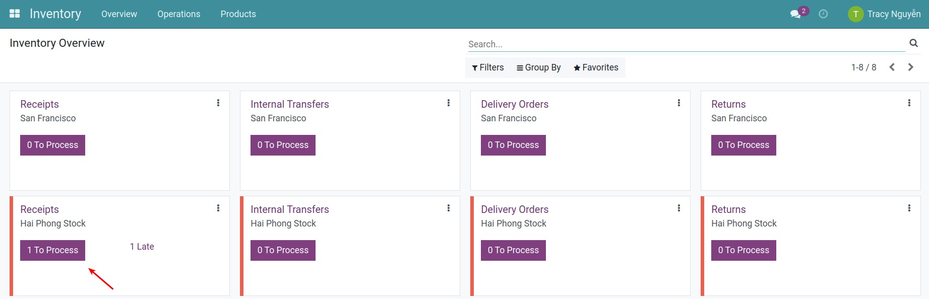 Overview interface in Inventory app on Viindoo software