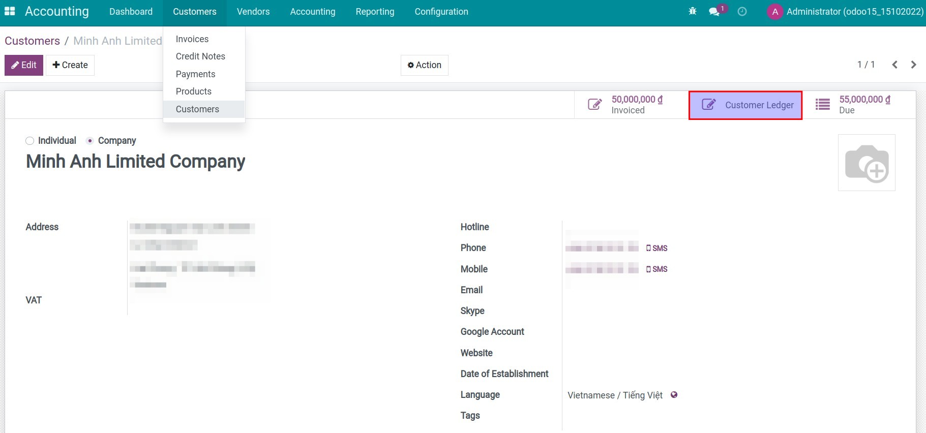 View the receivable report on the customer's contact