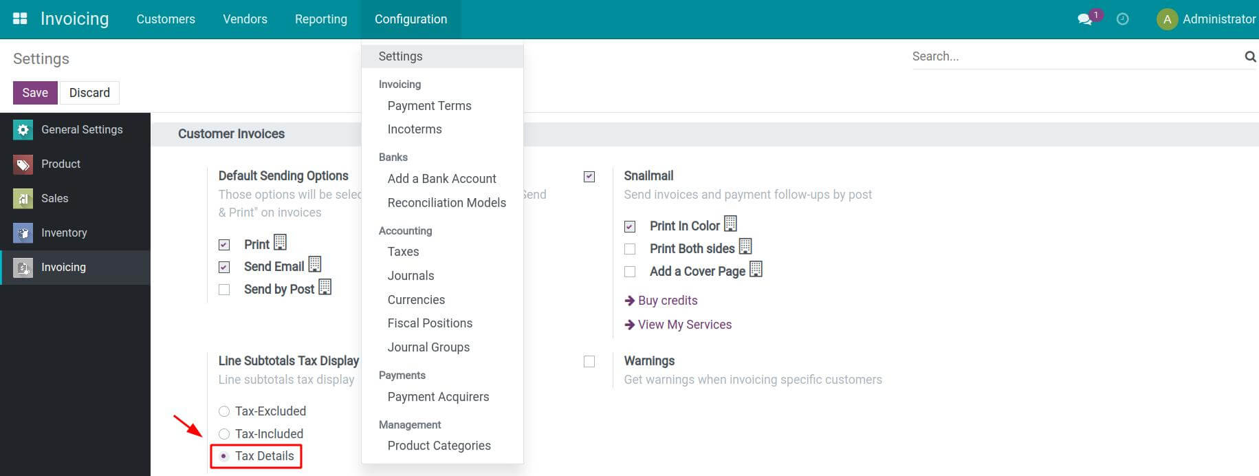 Enable tax details on invoice lines