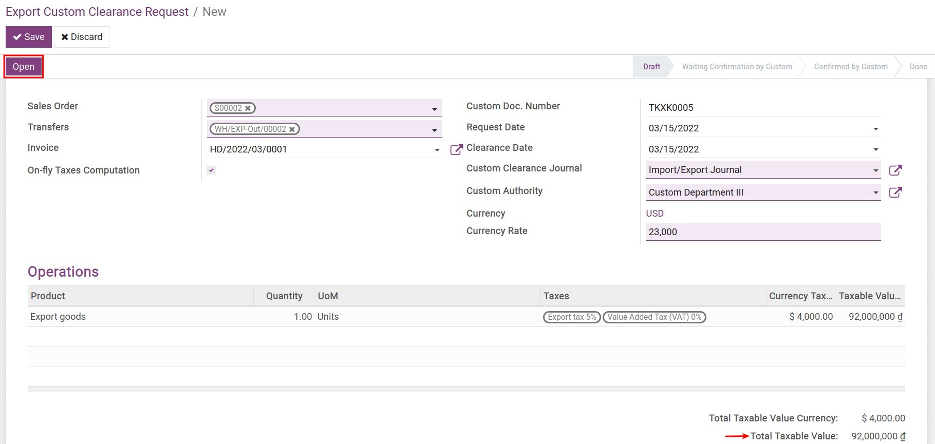 Export customs clearance