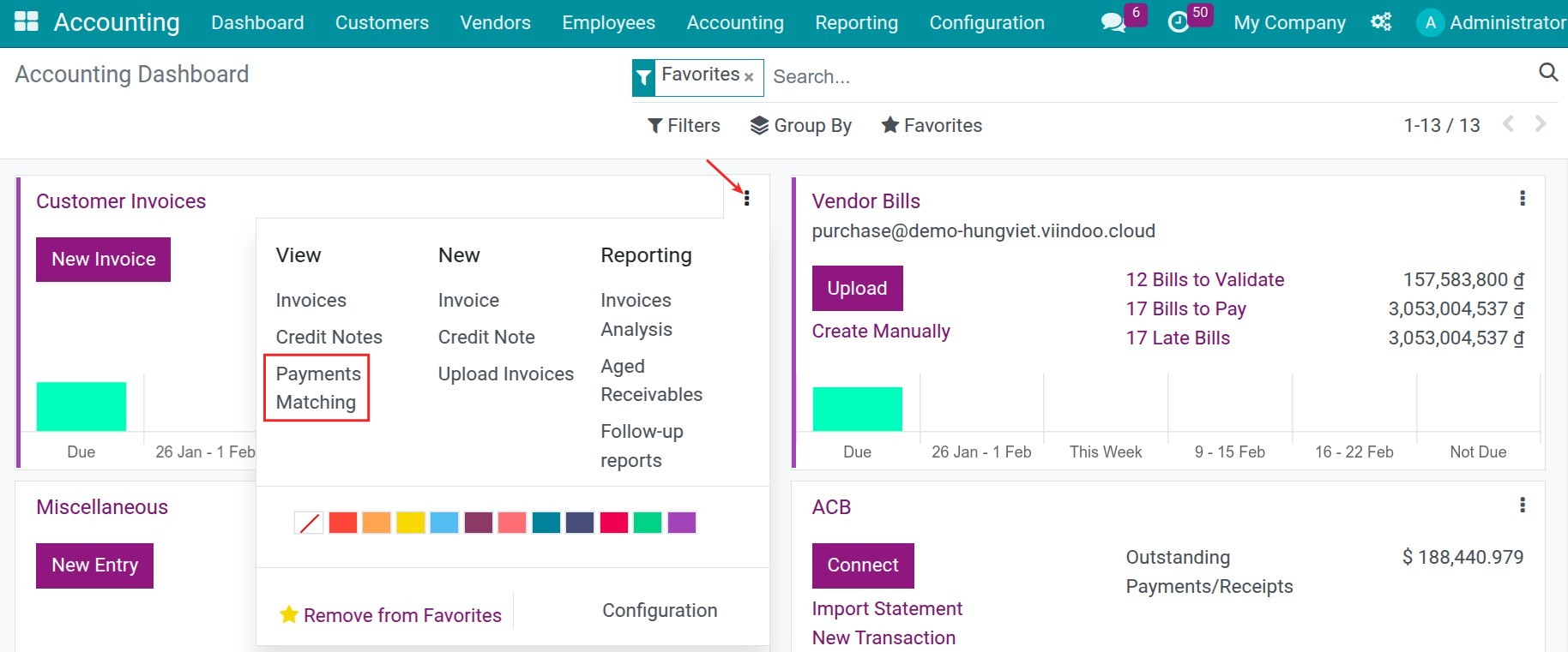 Reconciliation between customer's invoices and their payments.