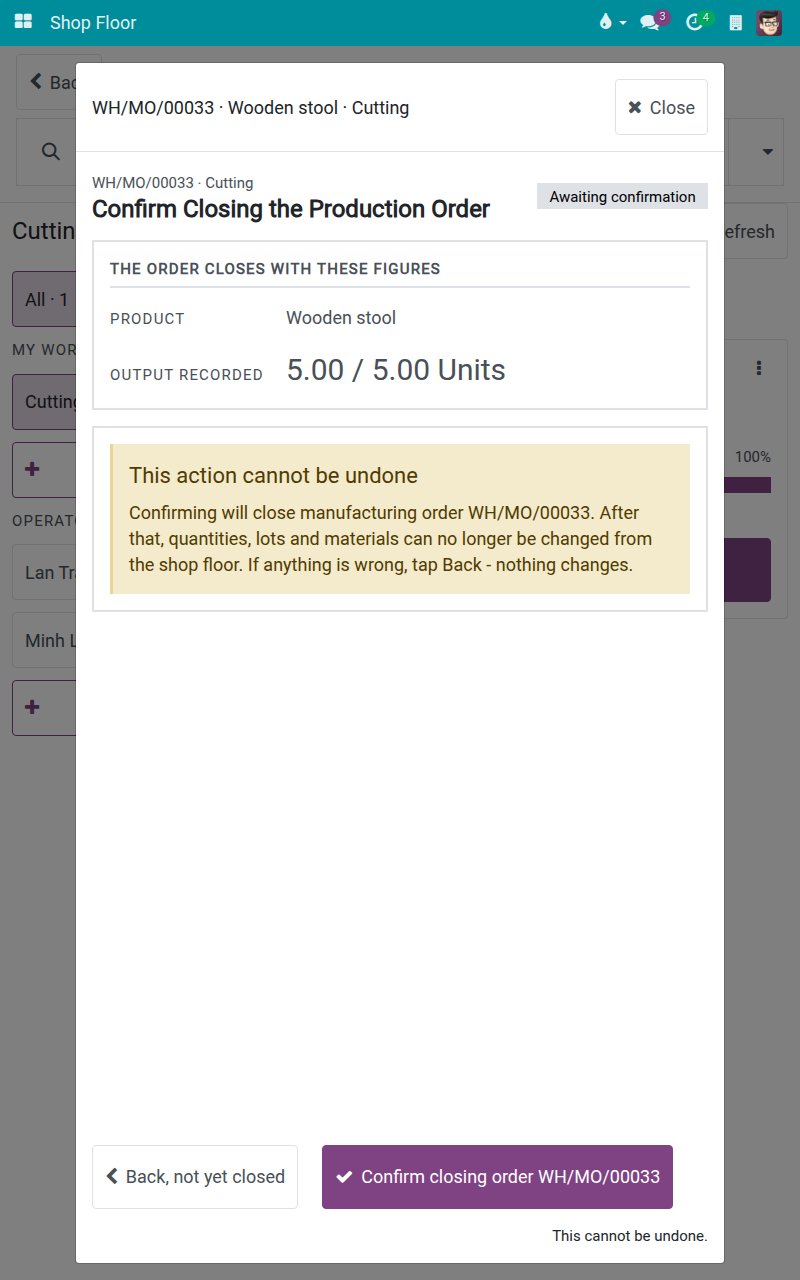 Closing screen of the order