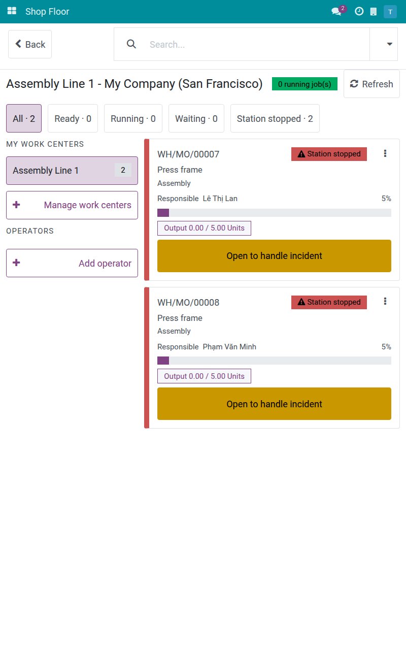 Job board with the jobs of the stopped work center