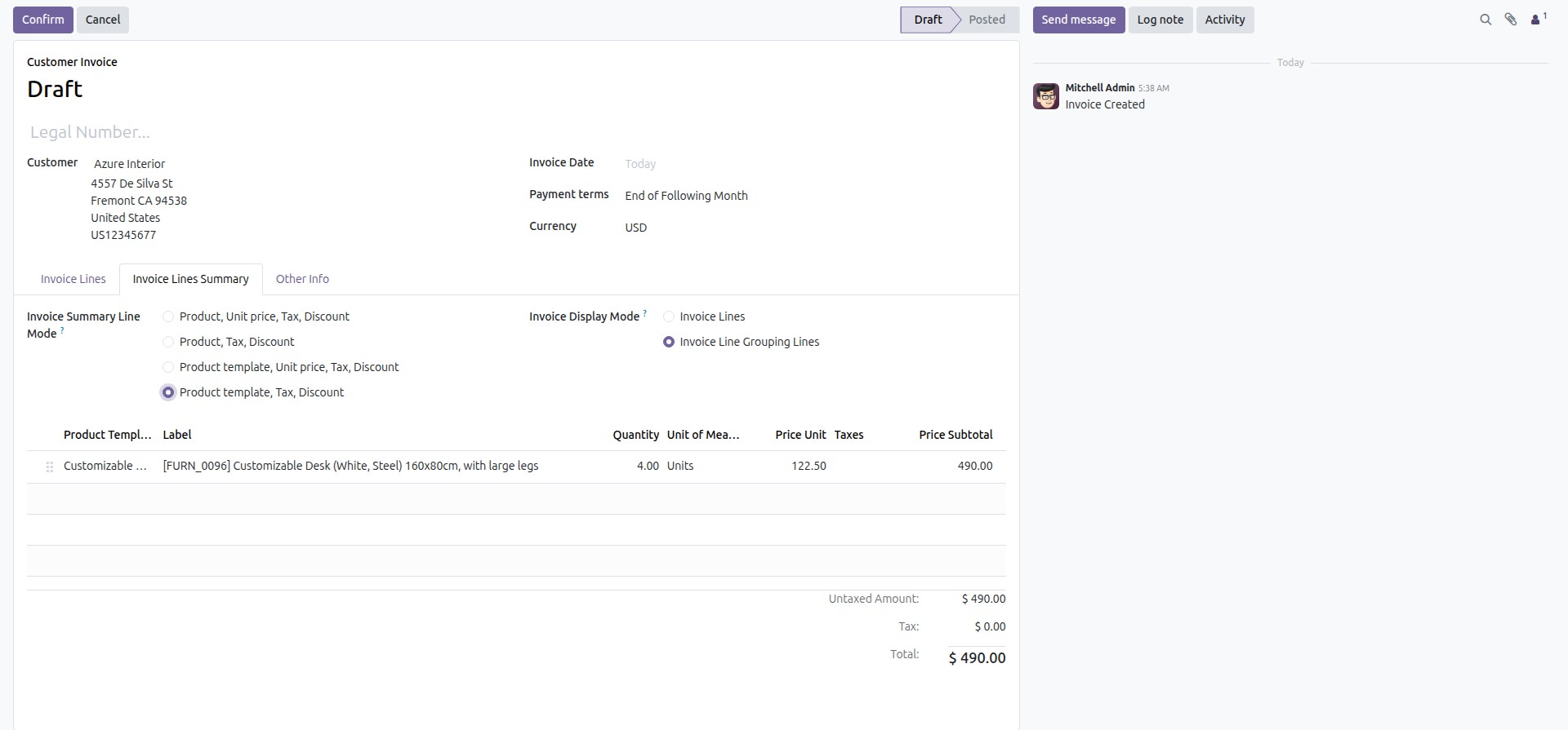 Product template, Tax, Discount