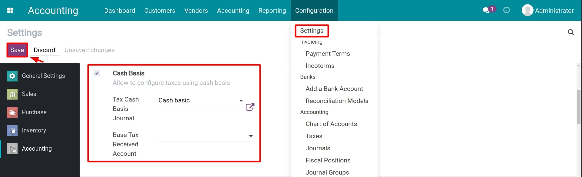 Enable Cash basis feature