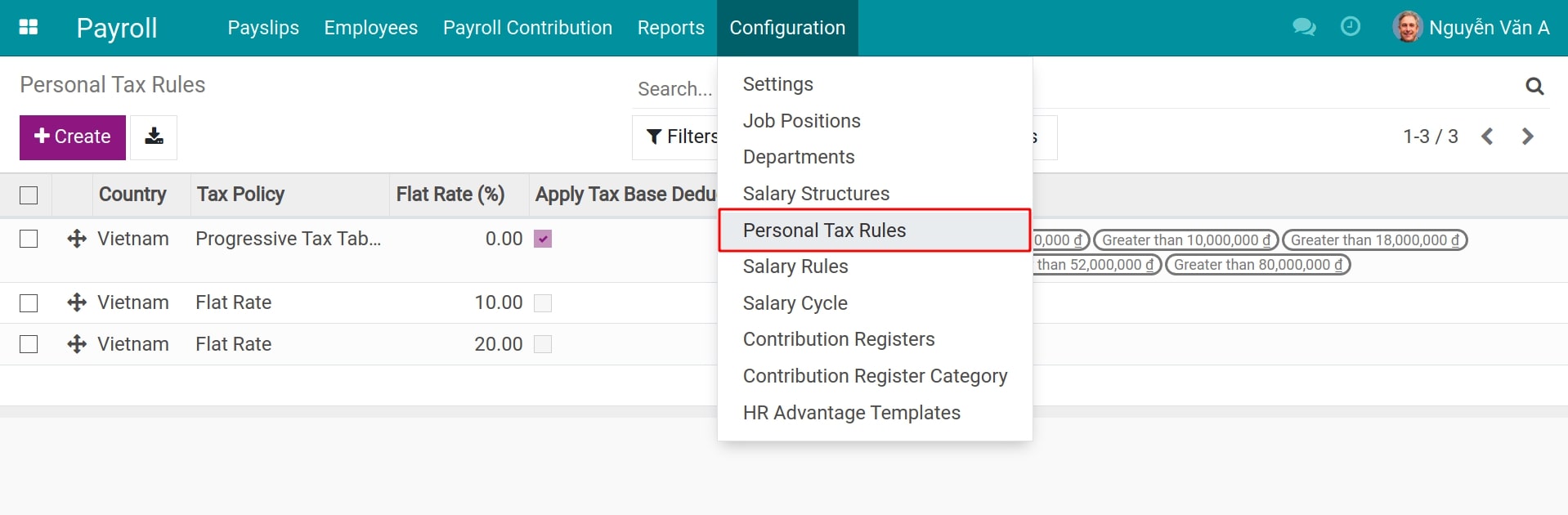 Access to the personal tax rules view