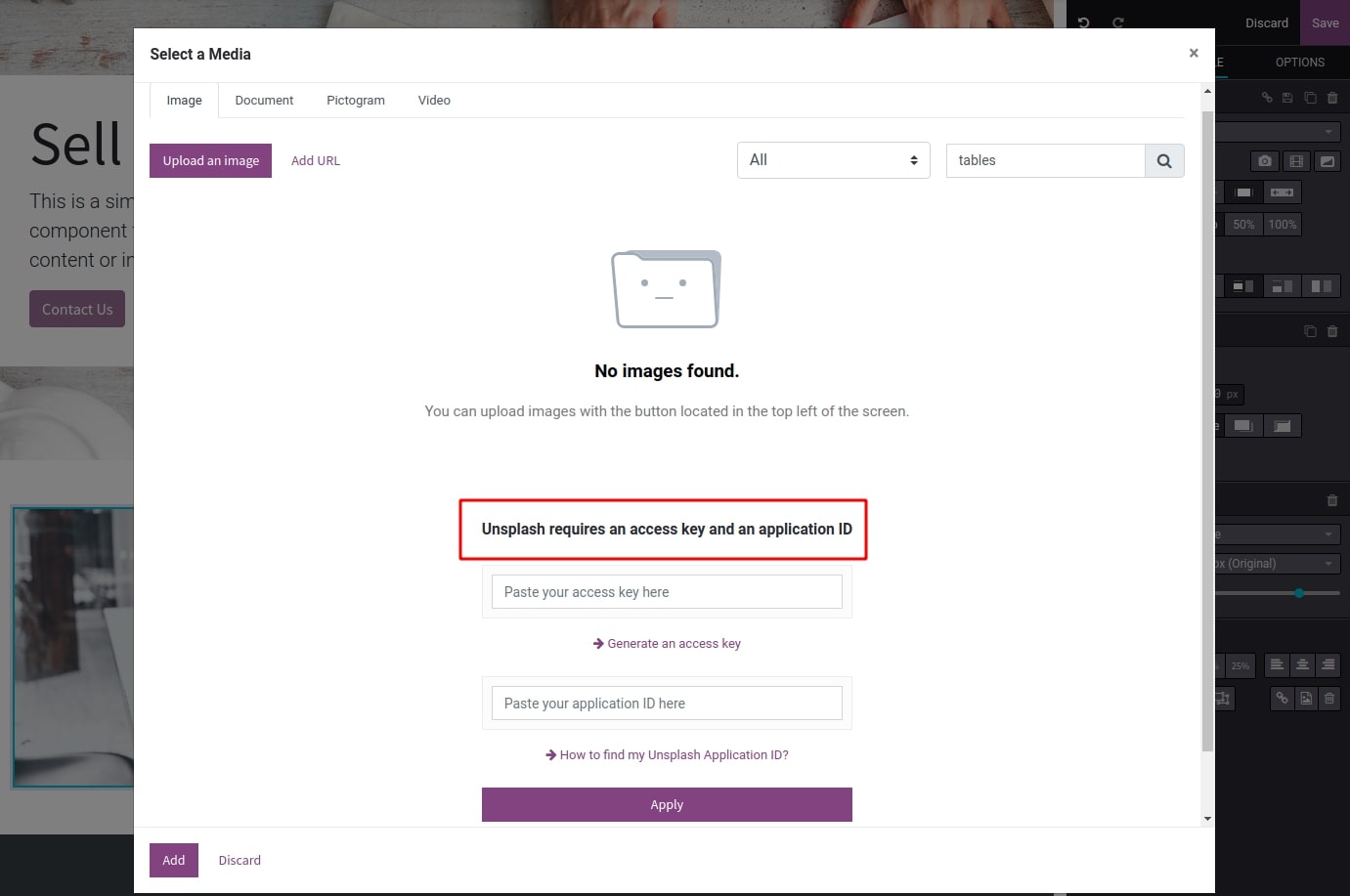 Unsplash require an access key and an application ID