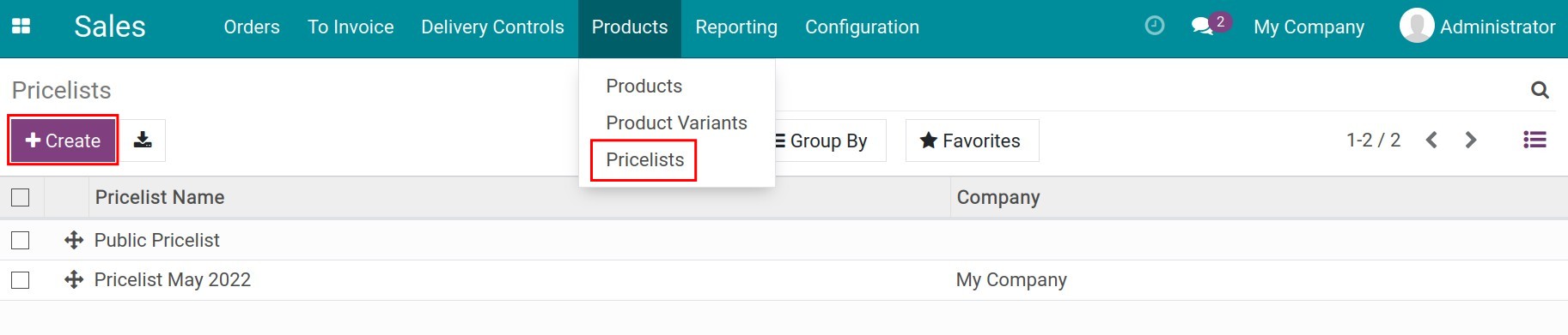 Create a new pricelist with multiple prices per product