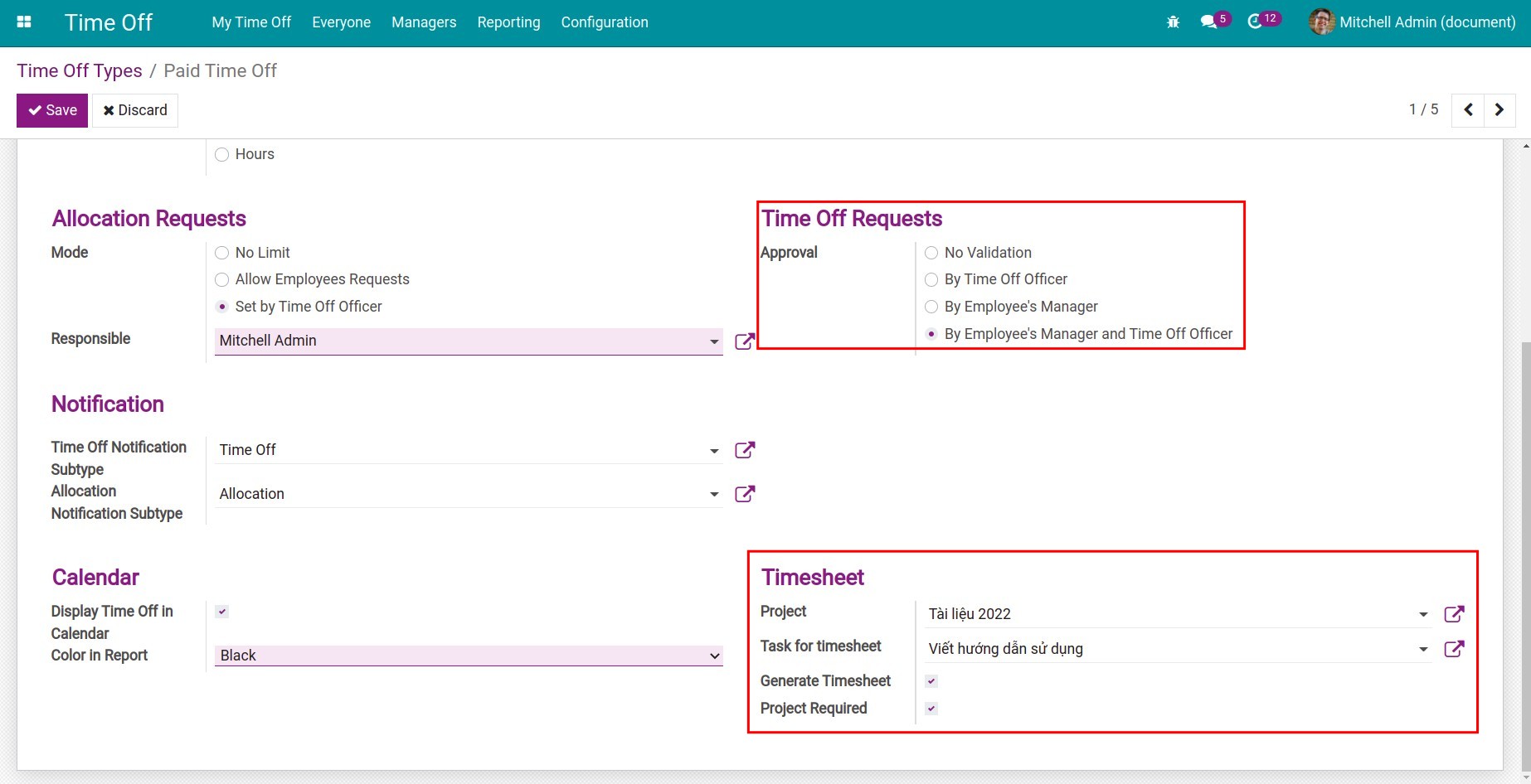 Configure Time Off Types which display in Calendar