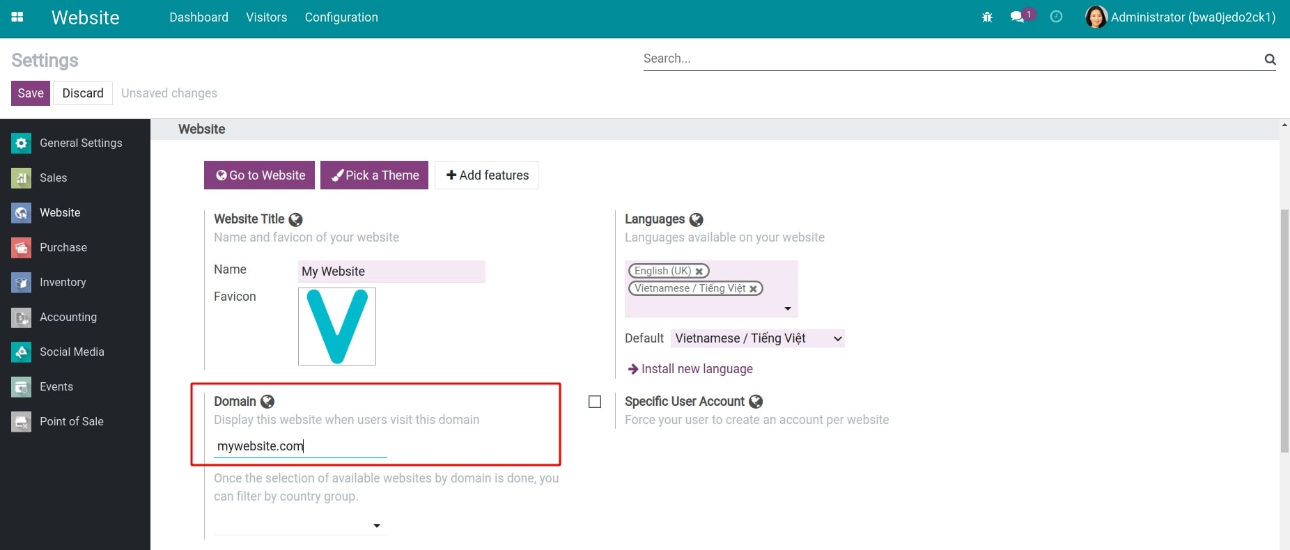 Set your own domain for your site Settings Website Vindoo