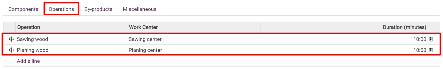 Manufacturing operations for semi-finished products in Viindoo MRP app