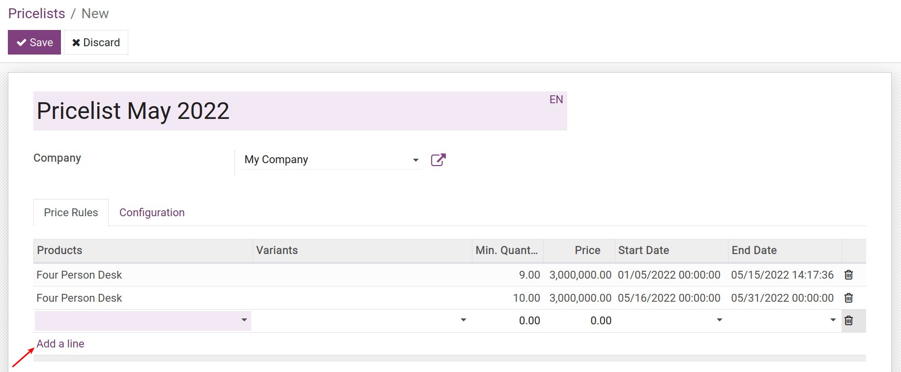 Set up a pricelist