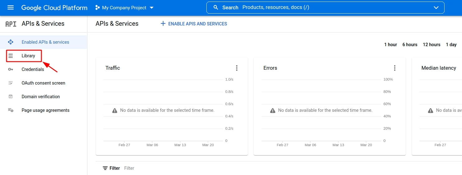 Library tab in Google APIs platform