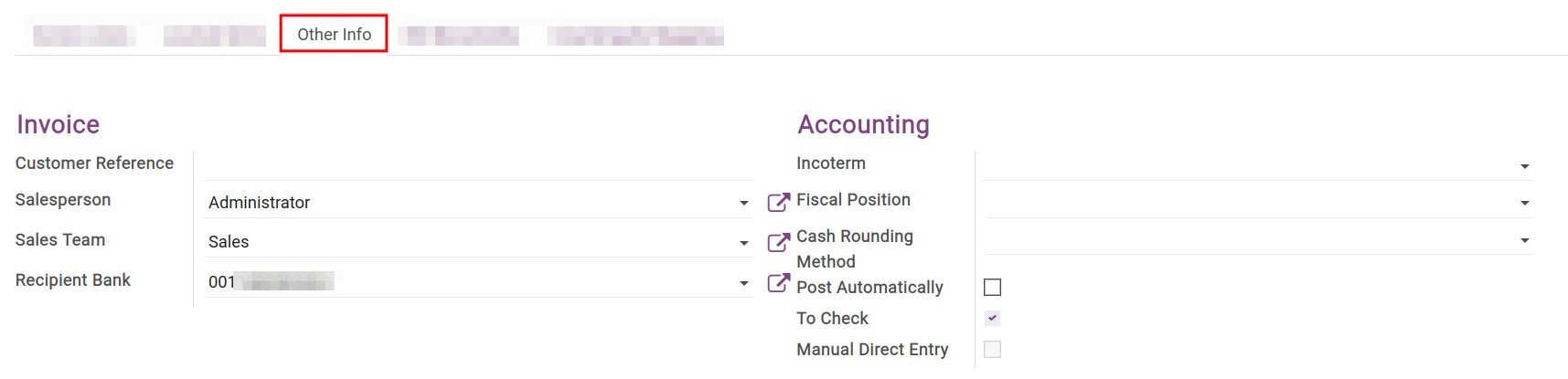 Other info tab - Viindoo accounting software