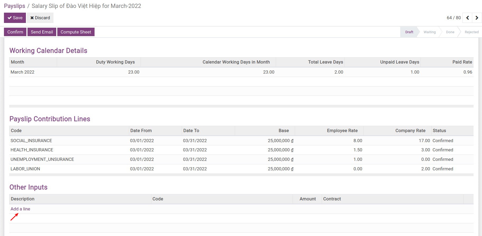 Contribution details on the payslip