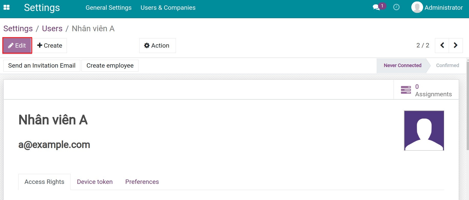 Select an employee to set up access right