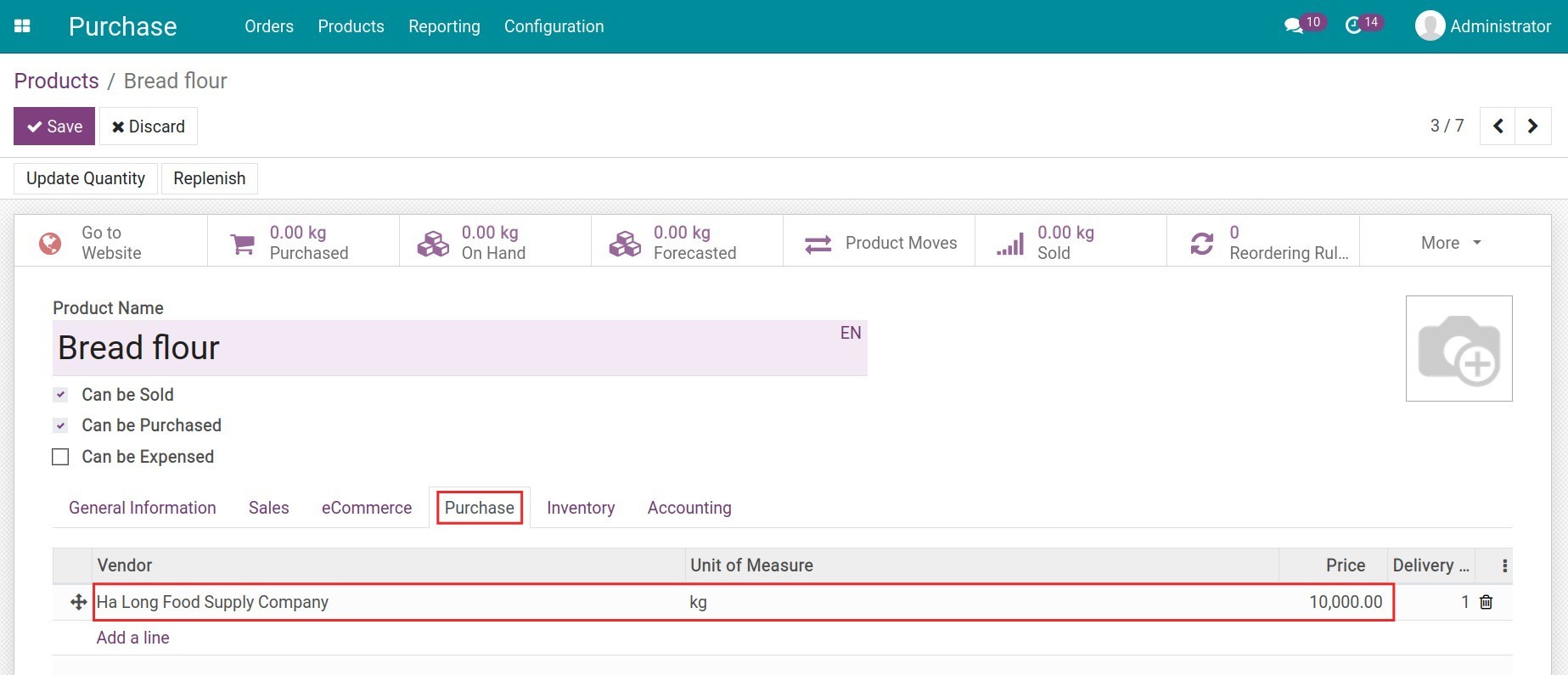 Enter Vendor information for the product