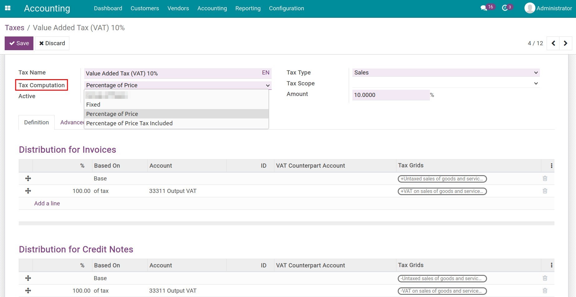 Tax distribution in Viindoo
